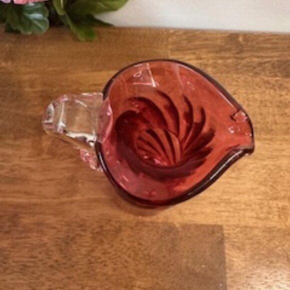 Vintage Cranberry Diamond Optic Glass Pitcher Elegant‎ Curved Handle - Picture 4 of 4